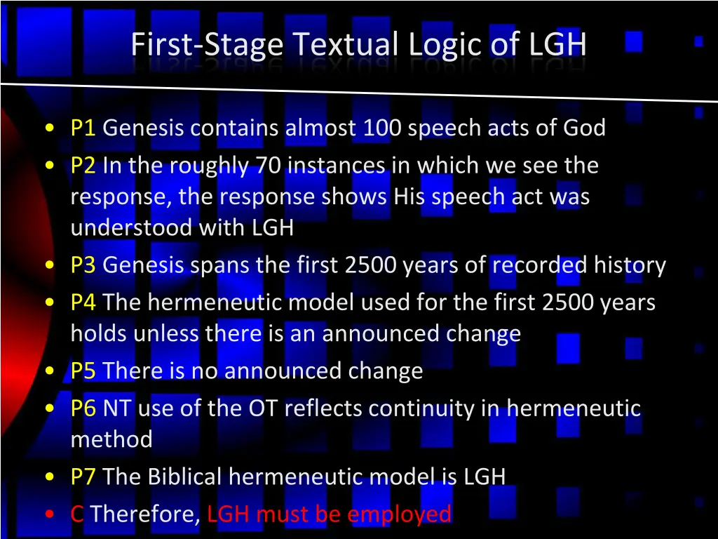first stage textual logic of lgh