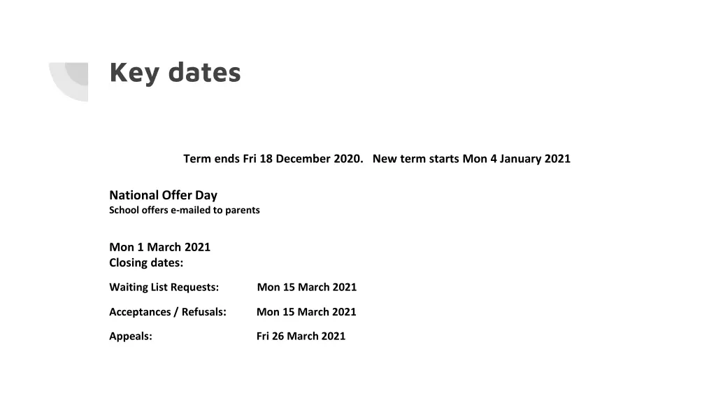 key dates 2