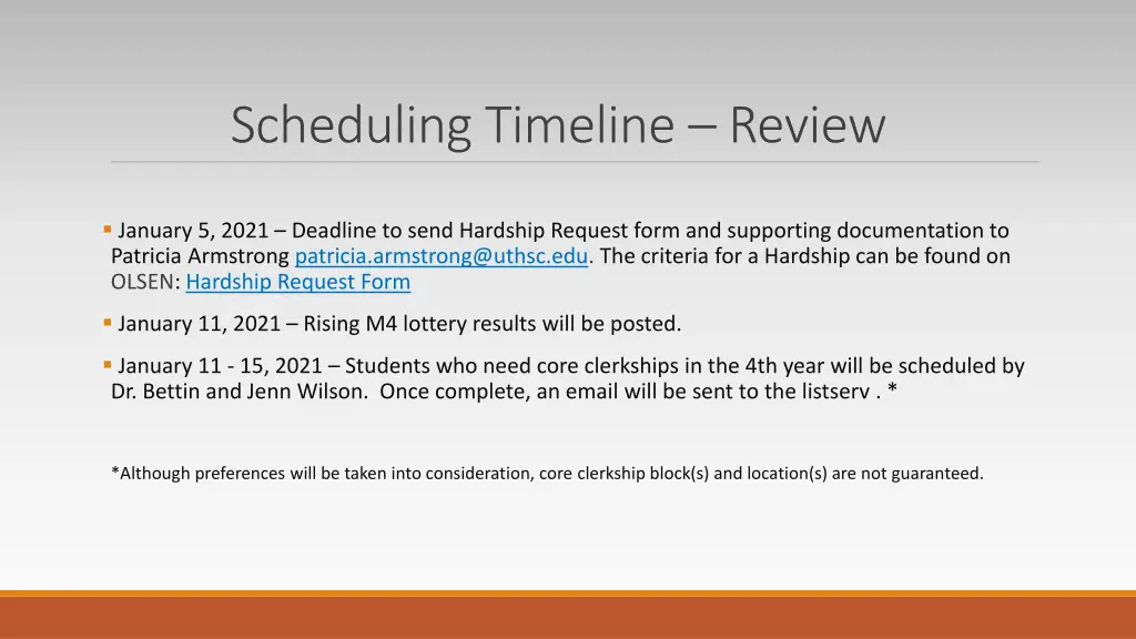 scheduling timeline review