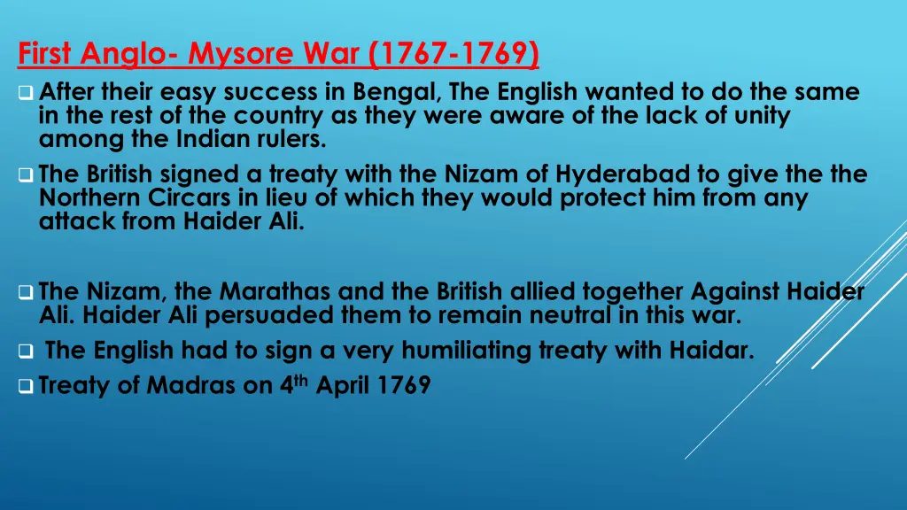 first anglo mysore war 1767 1769 after their easy