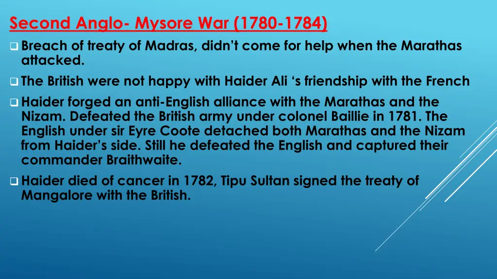 second anglo mysore war 1780 1784 breach