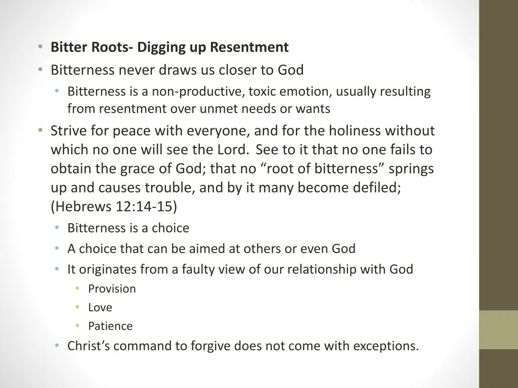 bitter roots digging up resentment bitterness