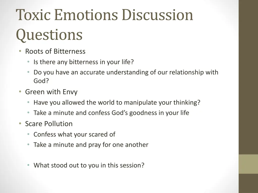 toxic emotions discussion questions roots