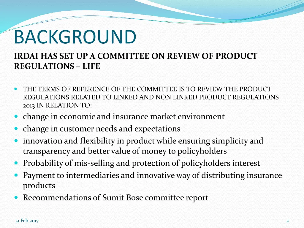 background irdai has set up a committee on review