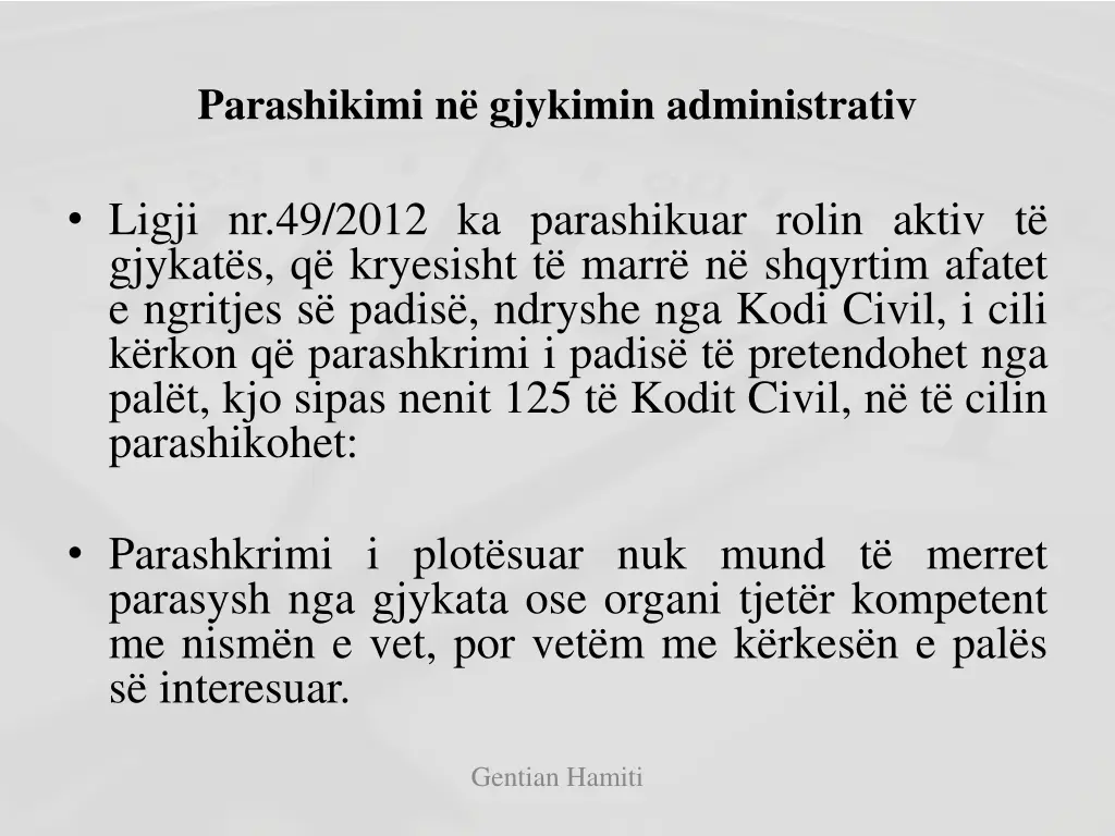 parashikimi n gjykimin administrativ