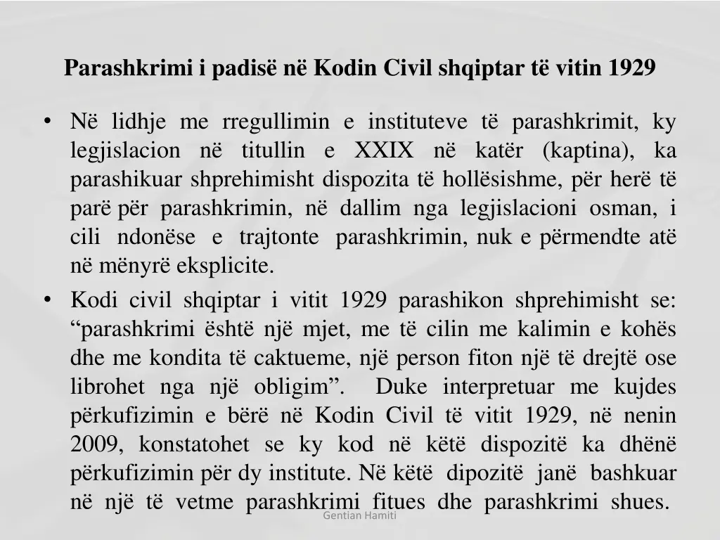 parashkrimi i padis n kodin civil shqiptar