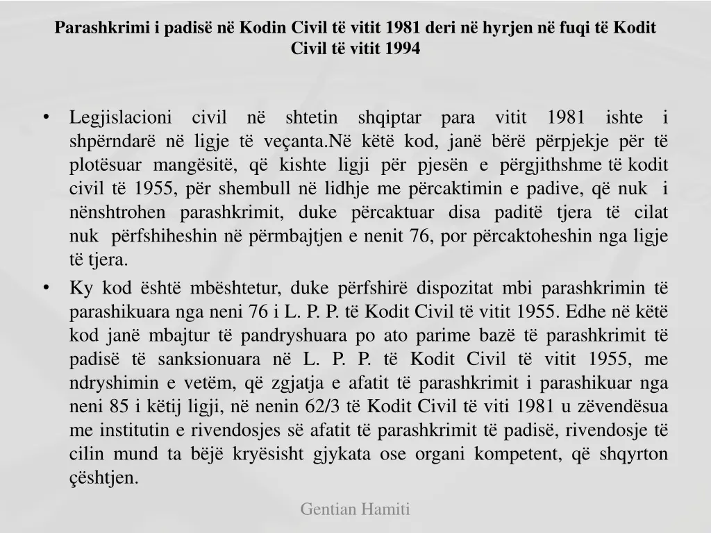 parashkrimi i padis n kodin civil t vitit 1981