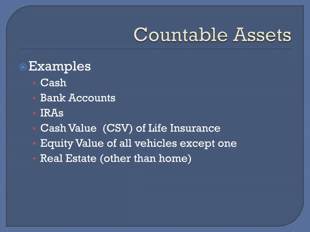 examples cash bank accounts iras cash value