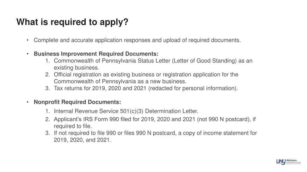 what is required to apply