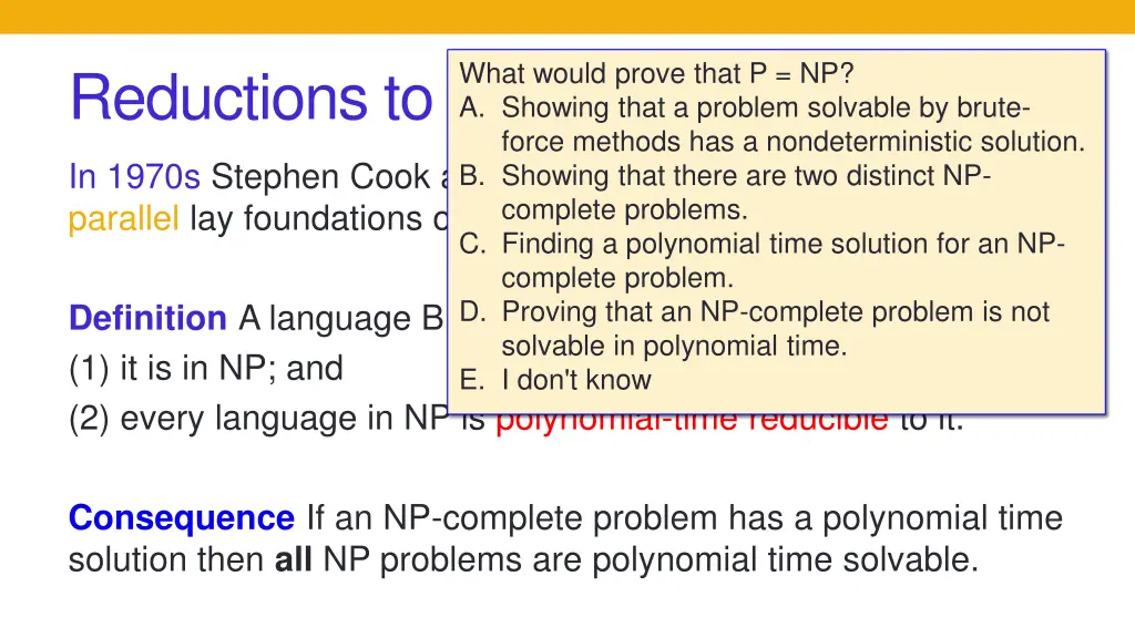 what would prove that p np a showing that