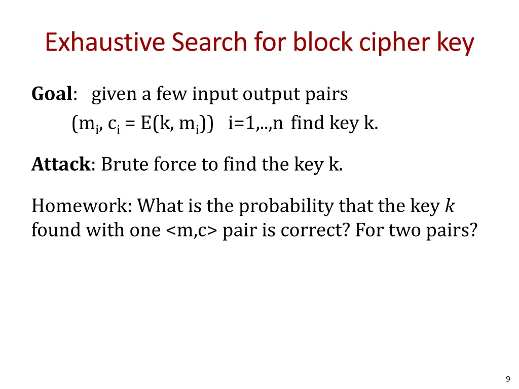 exhaustive search for block cipher key