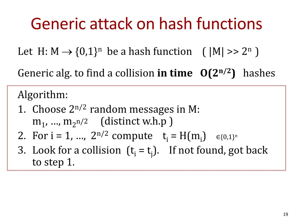 generic attack on hash functions