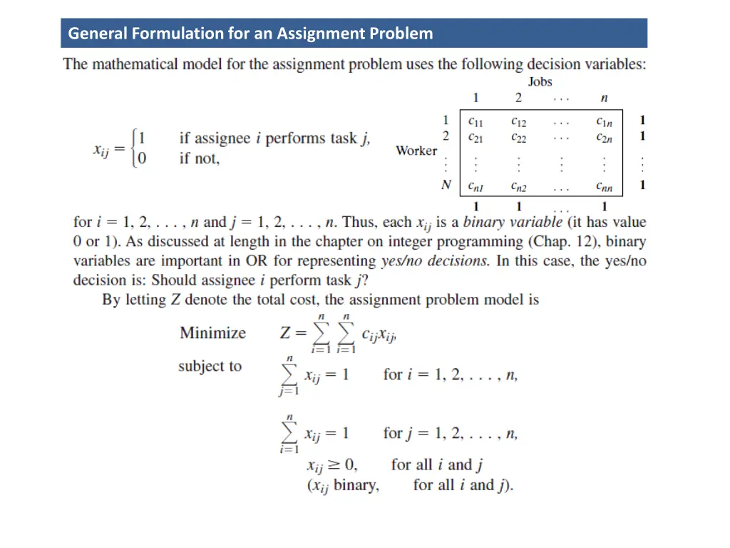 general formulation for an assignment problem