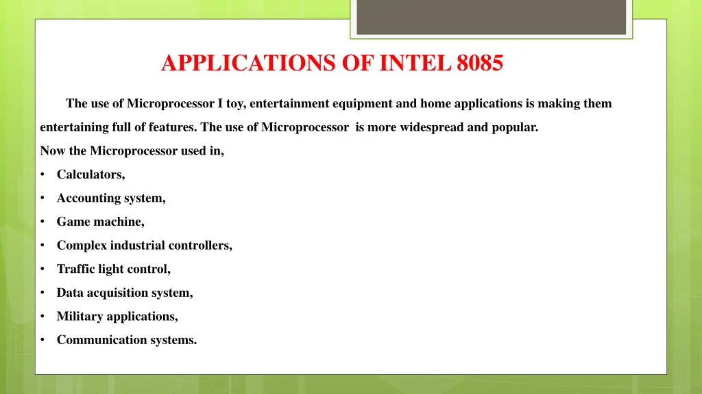 applications of intel 8085