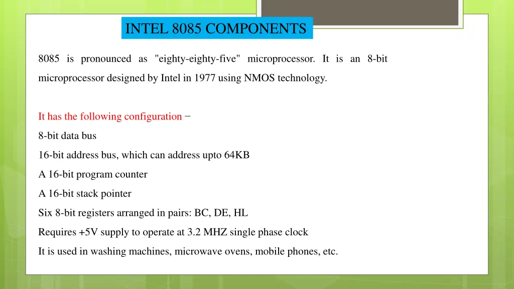 intel 8085 components