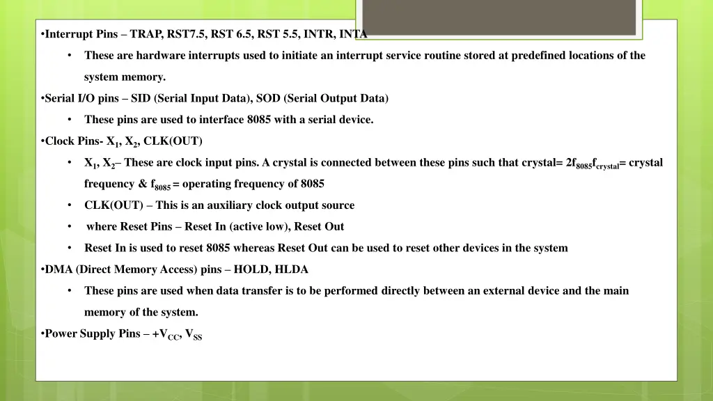 interrupt pins trap rst7 5 rst 6 5 rst 5 5 intr