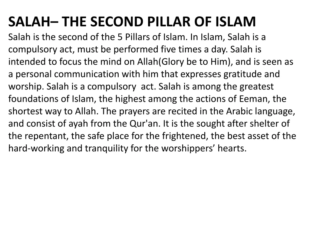 salah the second pillar of islam salah