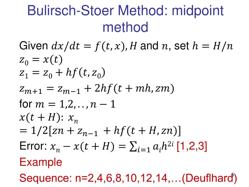 bulirsch stoer method midpoint method given
