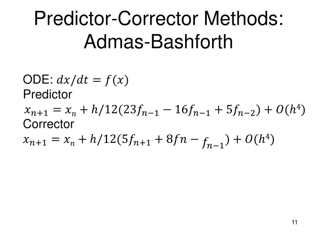 predictor corrector methods admas bashforth