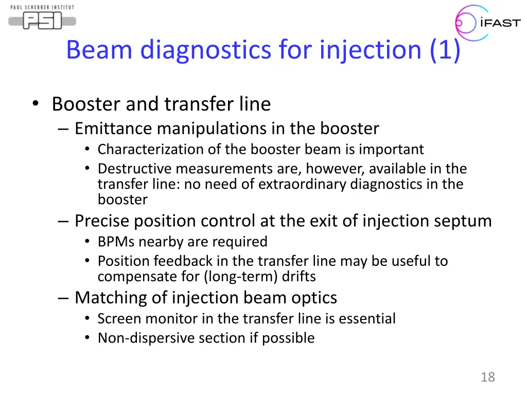 beam diagnostics for injection 1