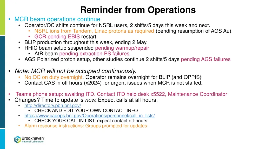 reminder from operations