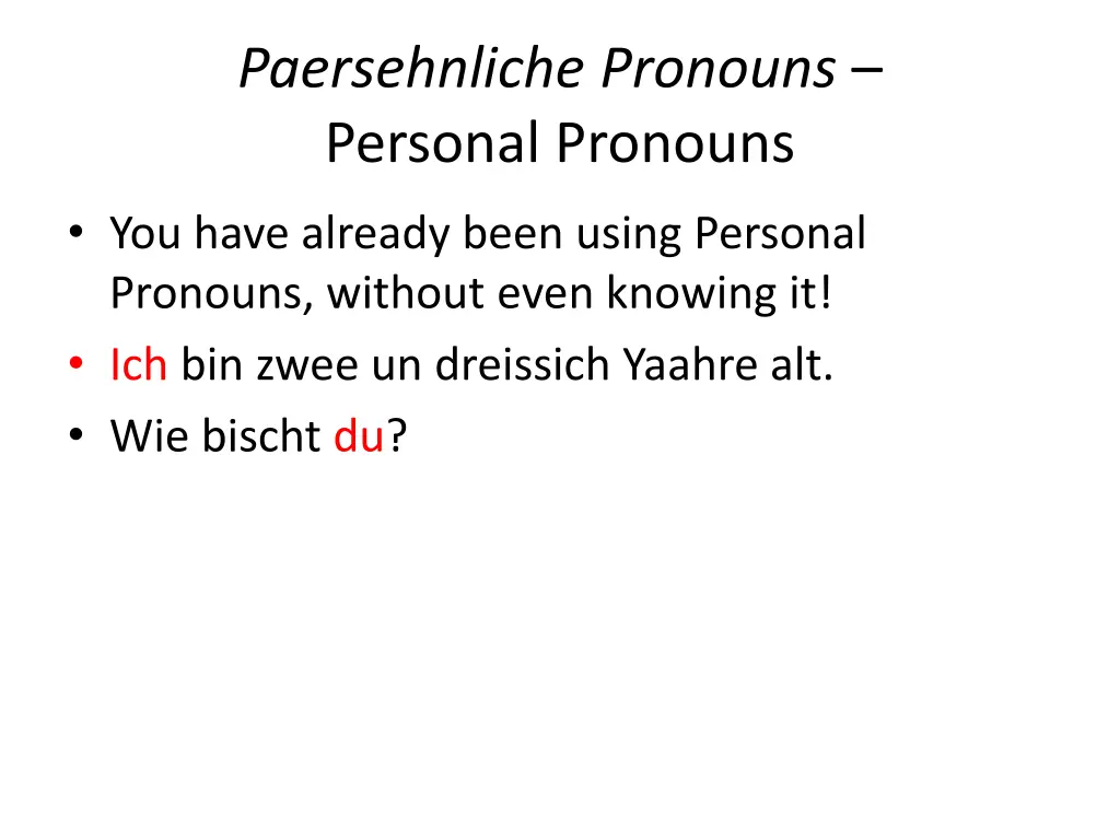 paersehnliche pronouns personal pronouns 2