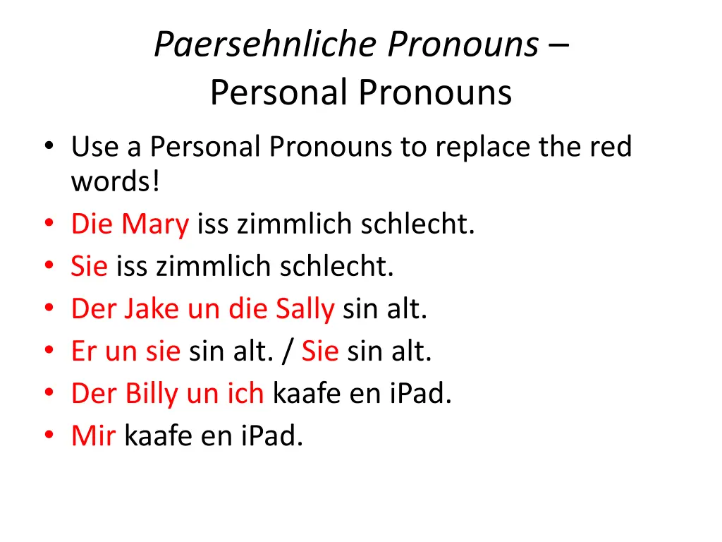 paersehnliche pronouns personal pronouns 3