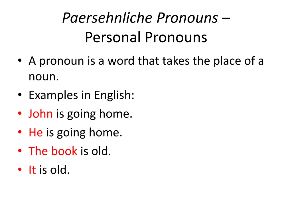 paersehnliche pronouns personal pronouns
