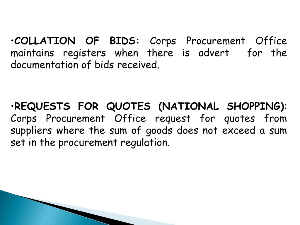collation of bids corps procurement office