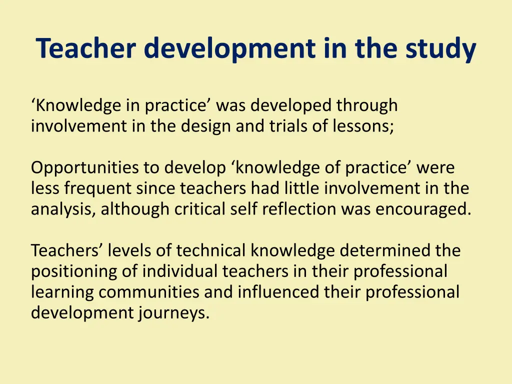 teacher development in the study