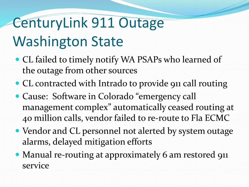 centurylink 911 outage washington state 1