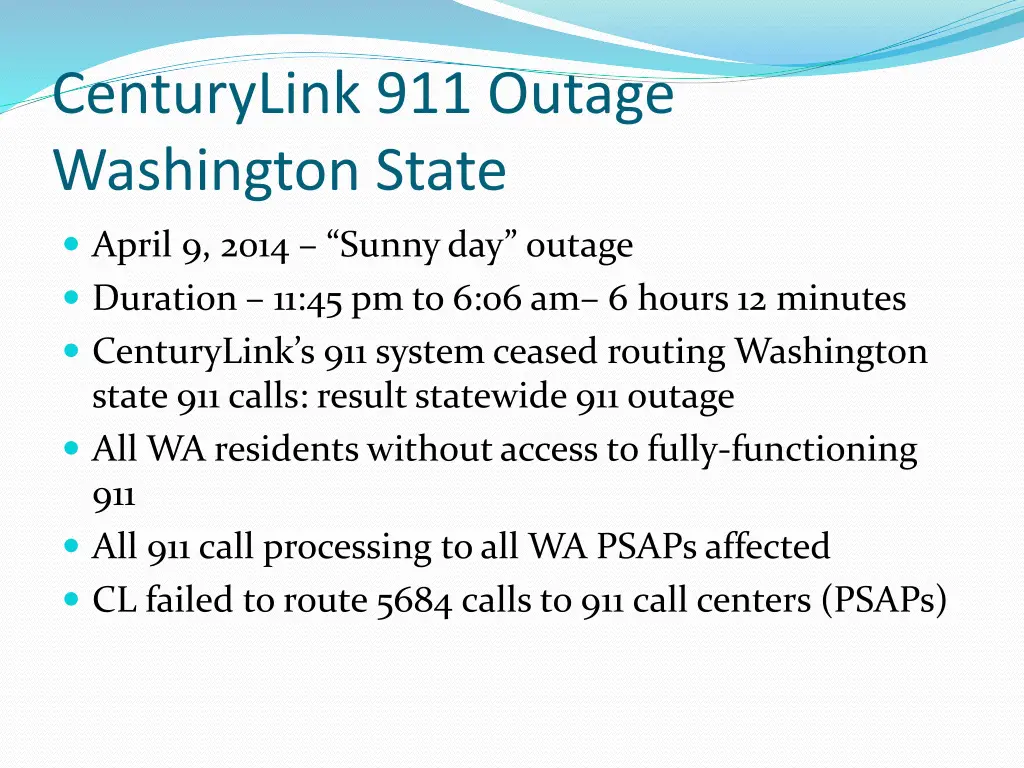 centurylink 911 outage washington state