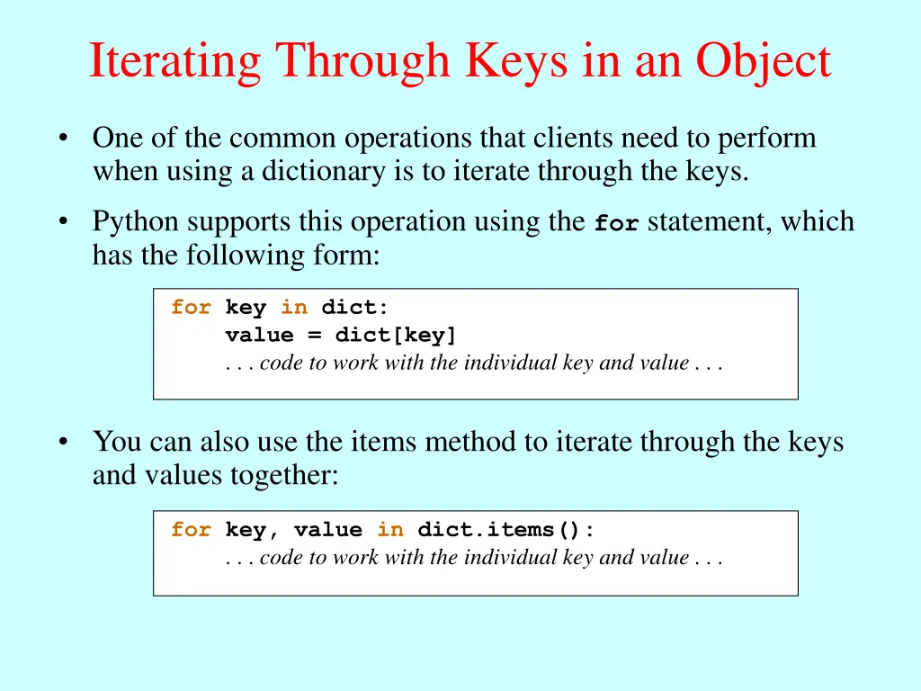 iterating through keys in an object