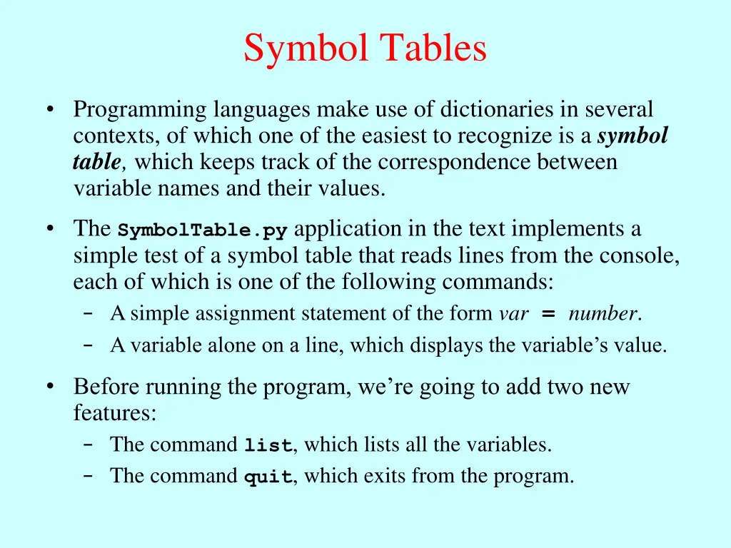 symbol tables