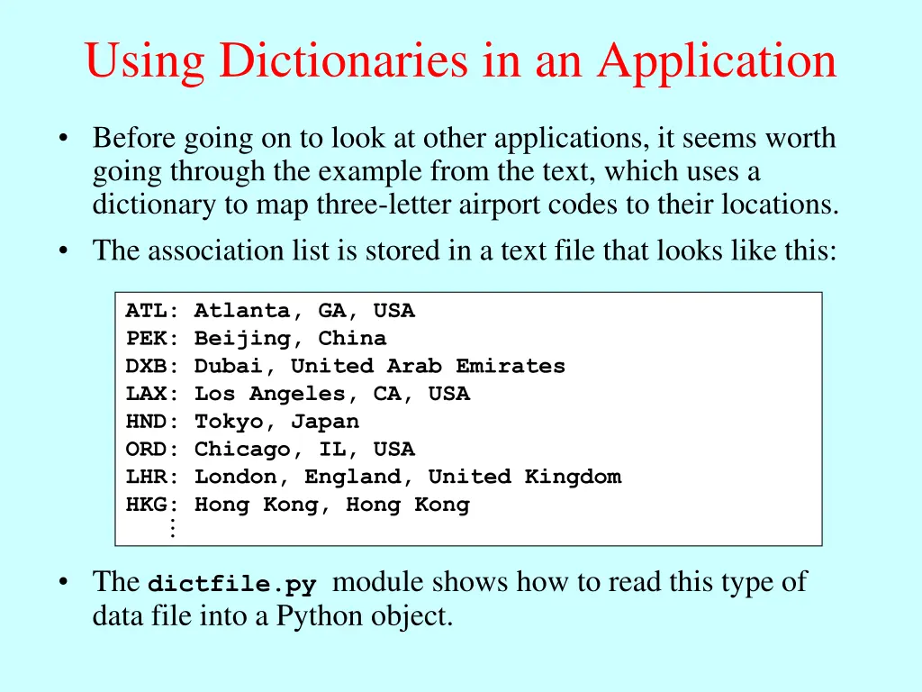 using dictionaries in an application