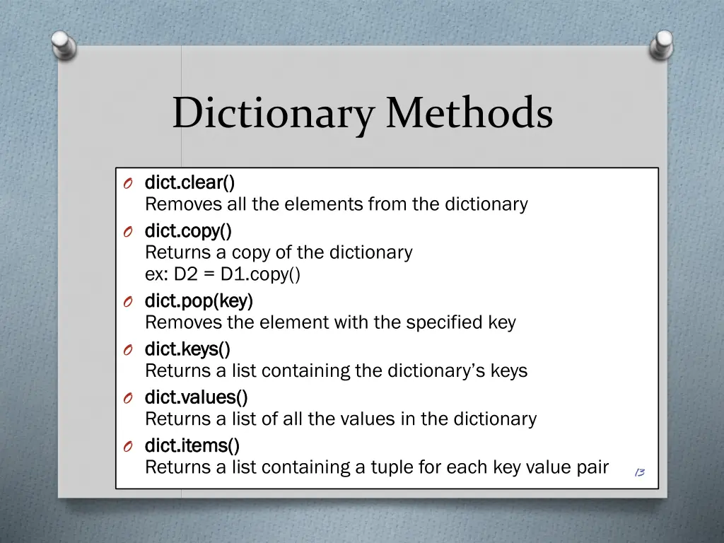 dictionary methods