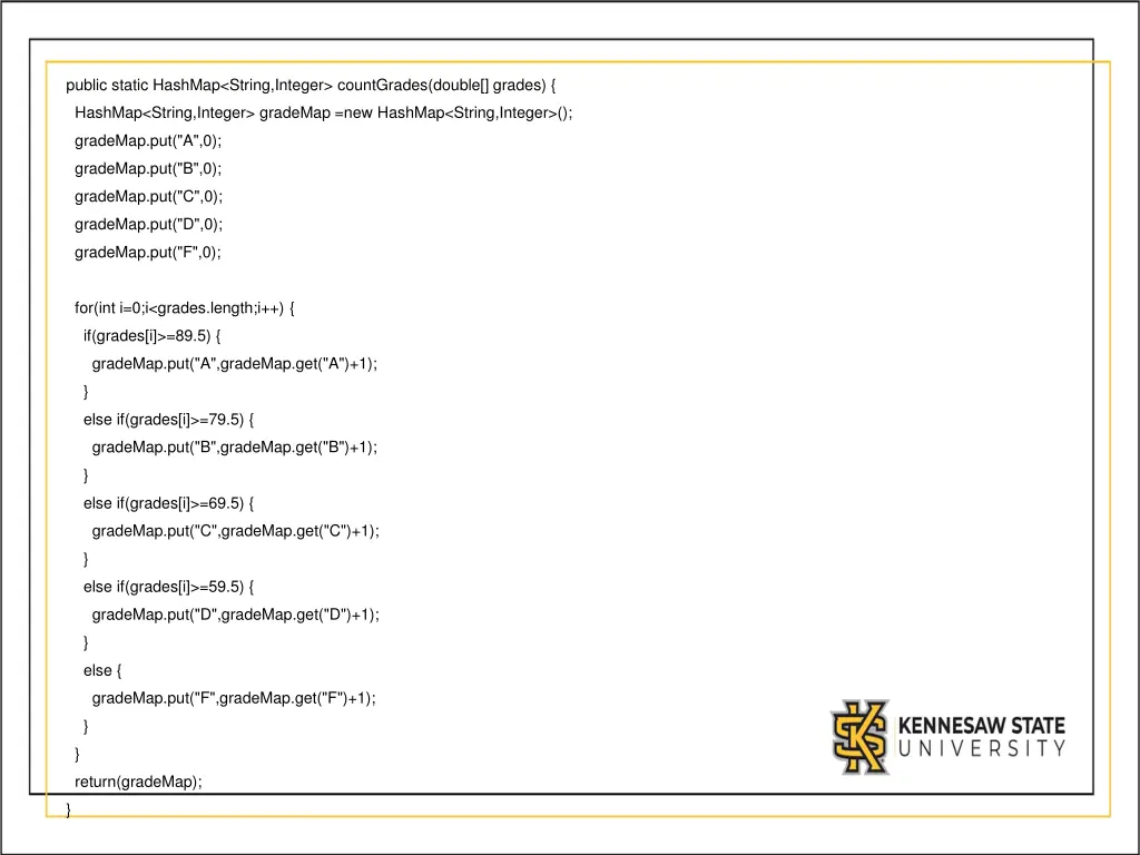 public static hashmap string integer countgrades