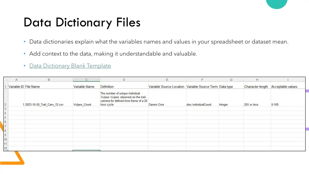 data dictionary files