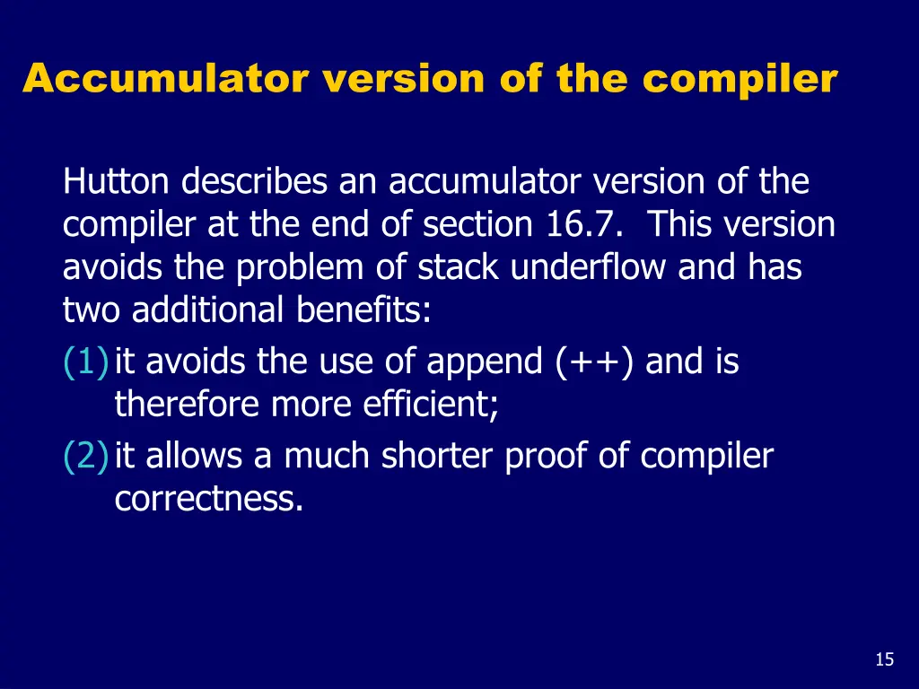 accumulator version of the compiler