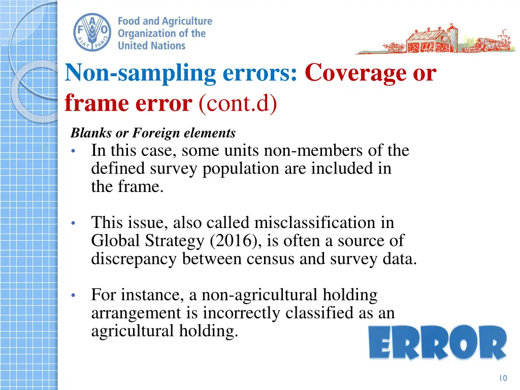 non sampling errors coverage or frame error cont d