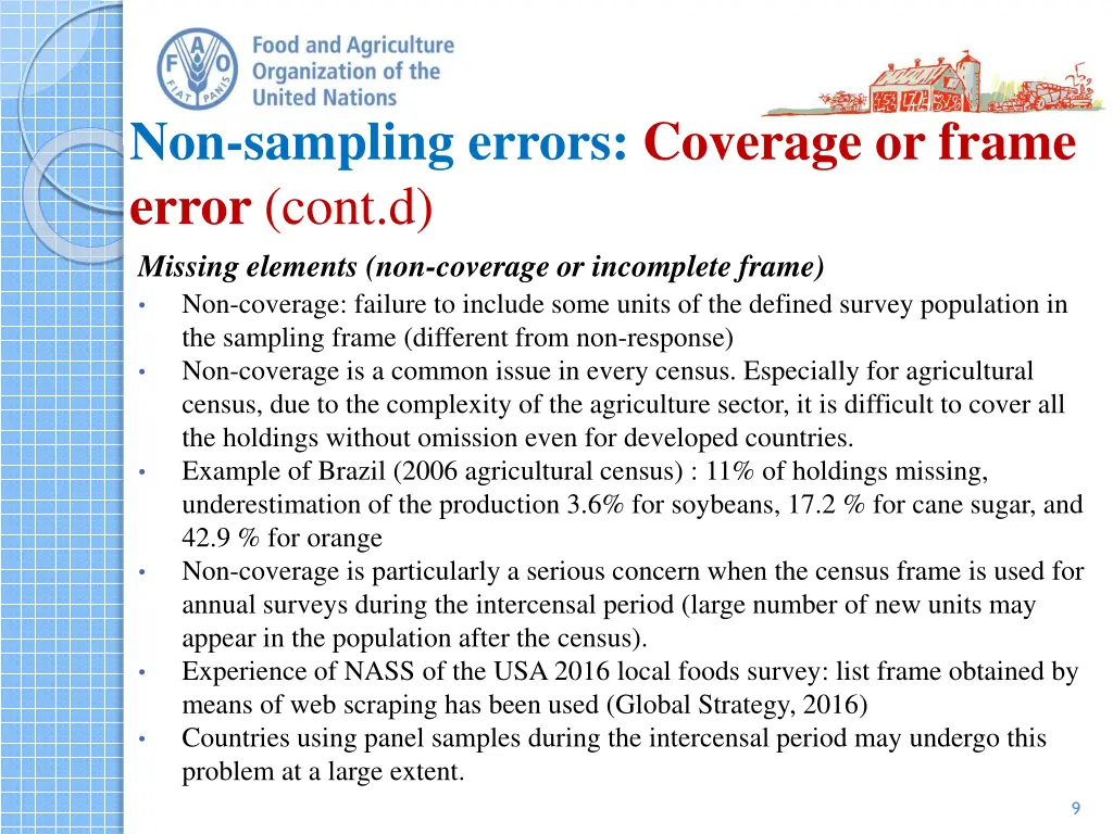 non sampling errors coverage or frame error cont