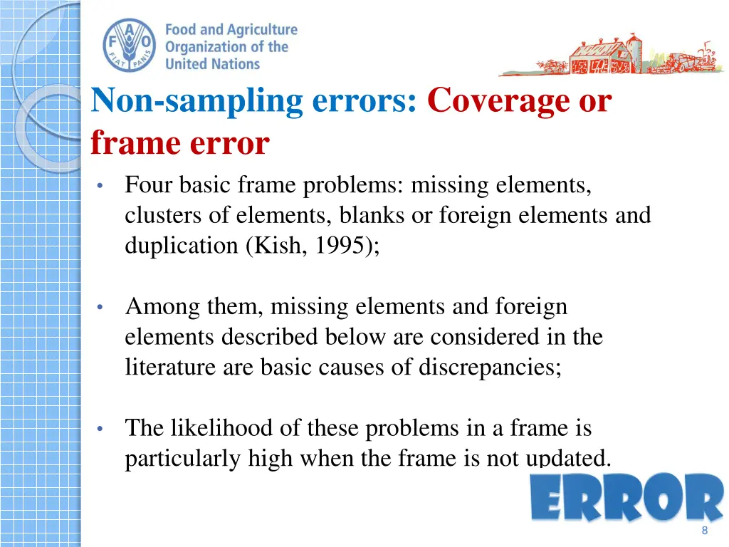 non sampling errors coverage or frame error four