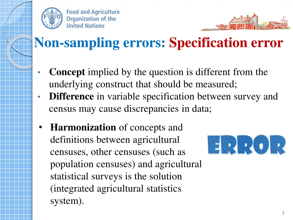 non sampling errors specification error