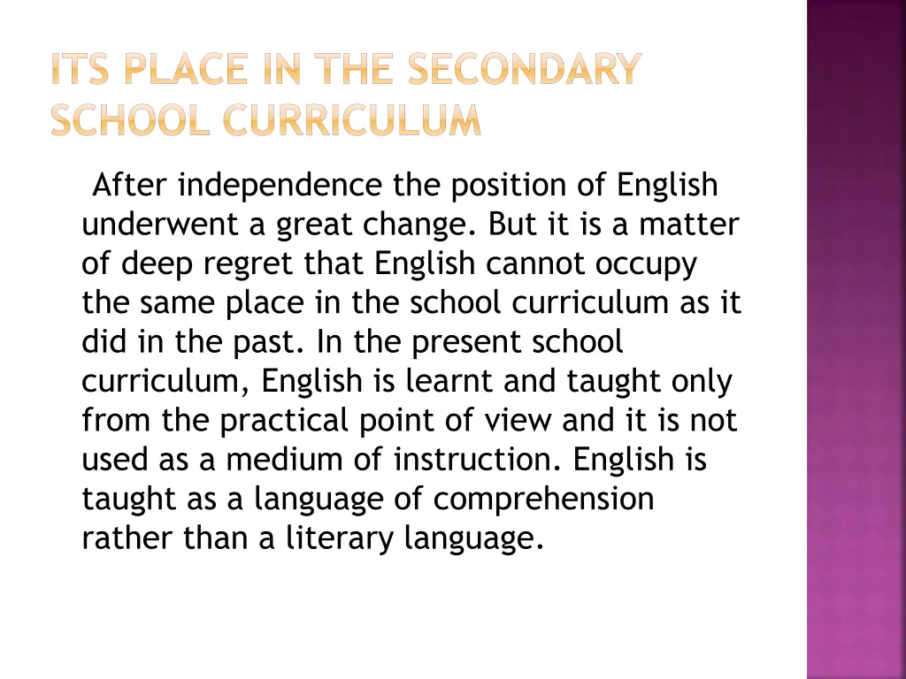 its place in the secondary school curriculum