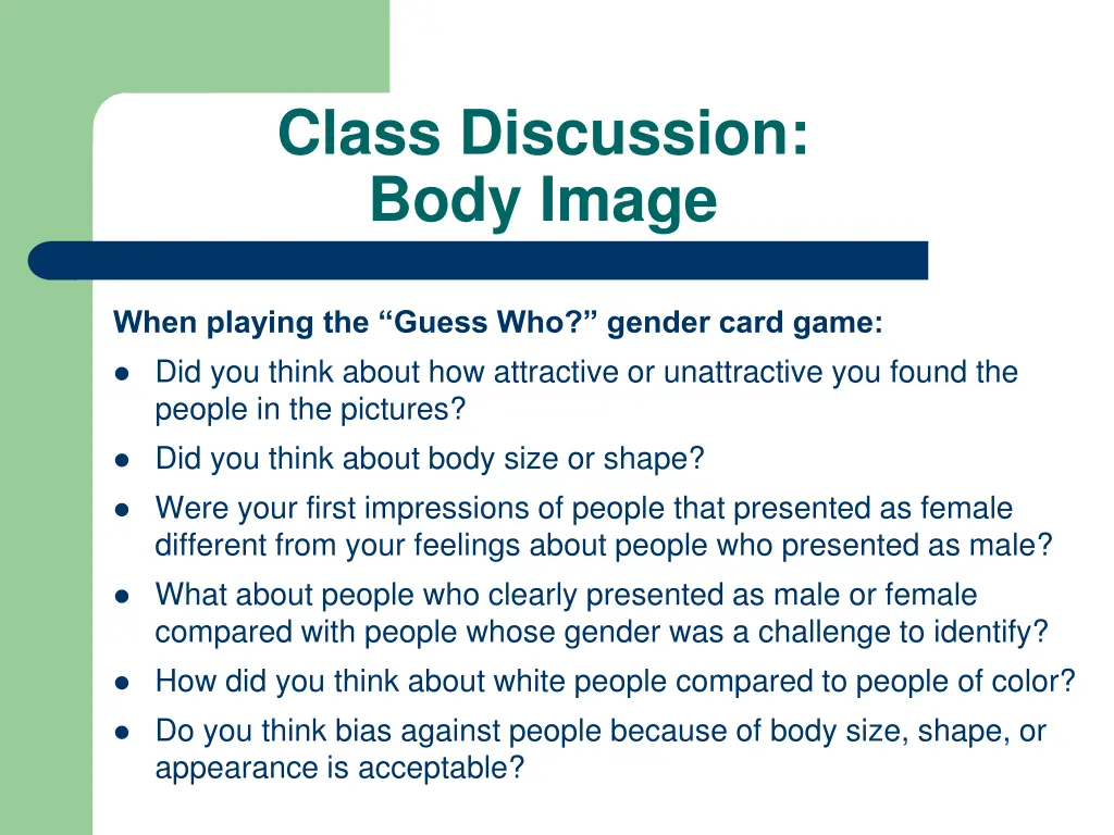 class discussion body image