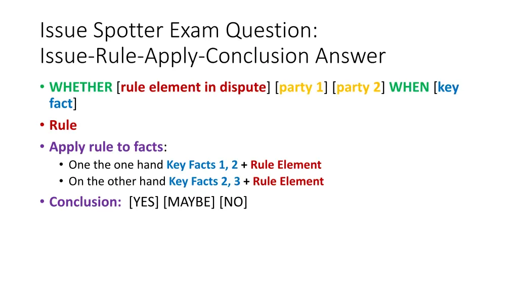 issue spotter exam question issue rule apply
