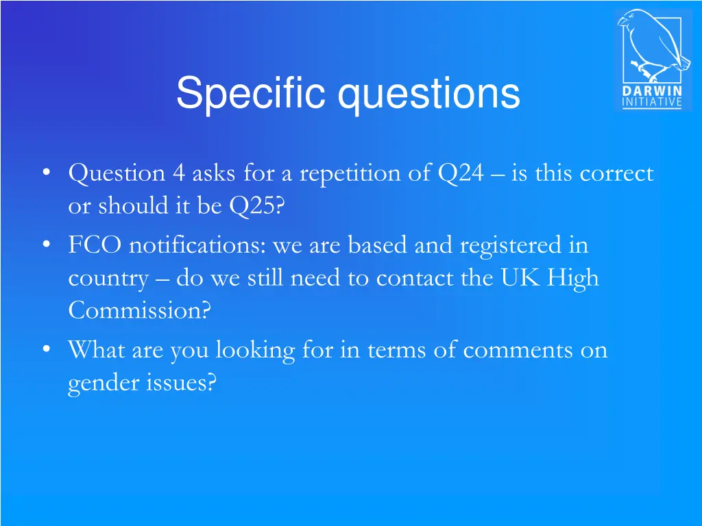 specific questions