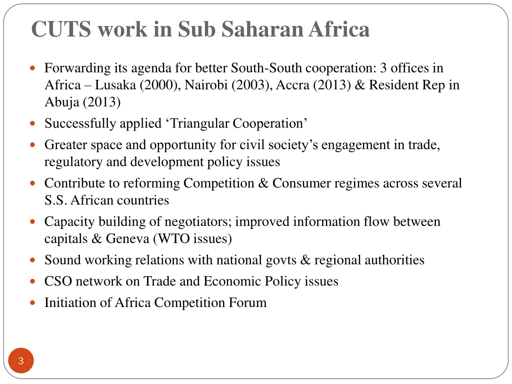 cuts work in sub saharan africa