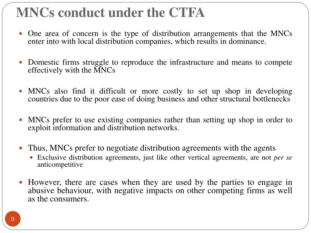 mncs conduct under the ctfa