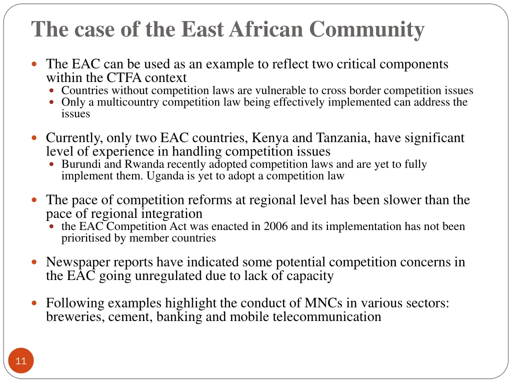 the case of the east african community